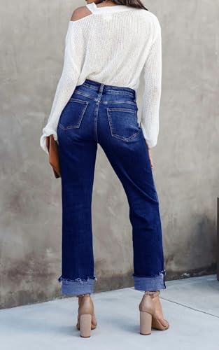 Cicy Bell Womens High Waisted Crossover Jeans 2024 Straight Leg Stretch Casual Cuffed Denim Pants4
