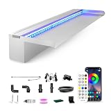 LONGRUN Edelstahl Wasserfall Überlauf, APP Kontrolle Multi-Farben LED-Licht Draussen Pool Brunnen, Koi Teich Wasse ...
