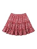 SheIn Women's Boho Floral Print Layered Frill Trim Ditsy Mini Short Flared Skirt Mars Red Medium