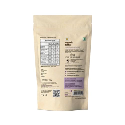 Image of Organic Tattva Brown Sugar 1kg | USDA Certified Natural Brown Sugar for Healthy Sweetening | Organically Processed from Fresh Sugarcane