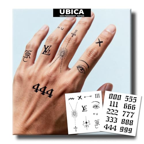 UBICA Semi Permanent Tattoo, 2 Sheets Minimalist Lines(Eye, Cross, Number) Temporary Tattoo for Hand Finger, Realistic Small Symbolic Tattoos for Men Women Adults, Waterproof Lasts 1-2 Weeks