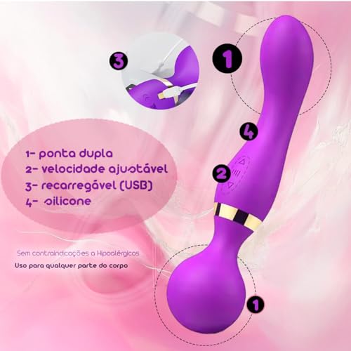 Massageador Vibrador Íntimo Elétrico de Silicone com Ponta Dupla 22 Cm 8 Frequências 2 Velocidades R