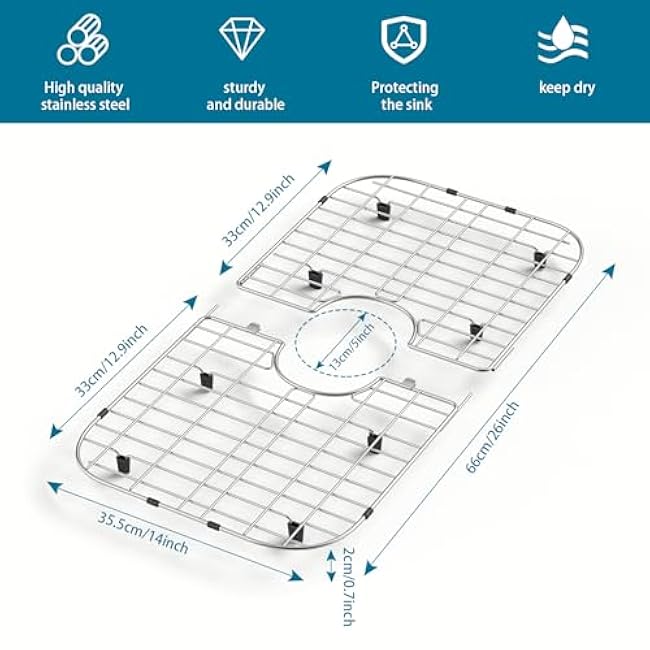Sink Protector Stainless Steel 26 x 14 ¨C Rectangular Extra Large Sink Grid for Kitchen Sink Bottom, Rust-Resistant Drainage Rack with Scratch Prevention Centered Drain