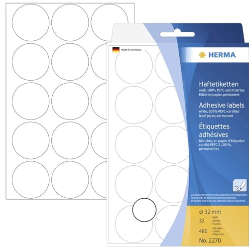 Herma Multi-purpose labels ø 32mm white 480 pcs.