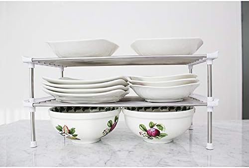 Kitchen Pantry, Countertop Organizer Storage Shelves, Raised Cabinet Shelf Racks - for Food, Dishes, Plates, Dishes, Bowls, Mugs, Glasses Non-skid Feet (2 Pieces, 16 x 8 x 3.5 inch (Medium))