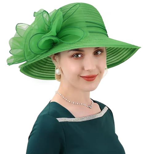 Image of DRESHOW Lady Derby Dress Church Bowler Cloche Hat Bowknot Organza Bridal Cap for Wedding