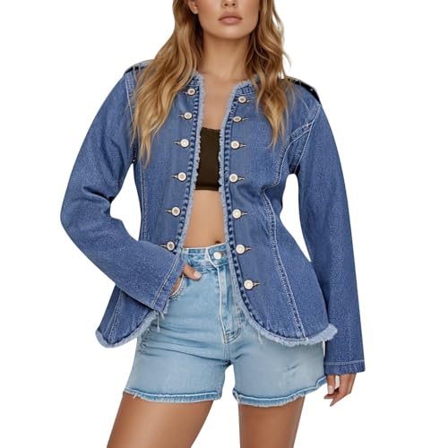 Veste en jean ajustée avec col montant pour homme