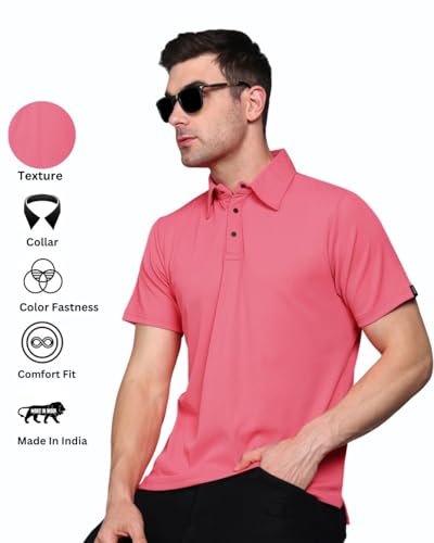 Image of INKKR Men Soild Polo Neck Texture T-Shirt