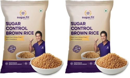 Image of Sugar.fit Sugar Control Low GI Brown Rice, High Fiber & Gluten-Free, 100% Organic and Natural, Lab-Tested, Diabetes-Friendly Rice for Weight Management and Balanced Blood Sugar - 1 Kg (Pack of 2)
