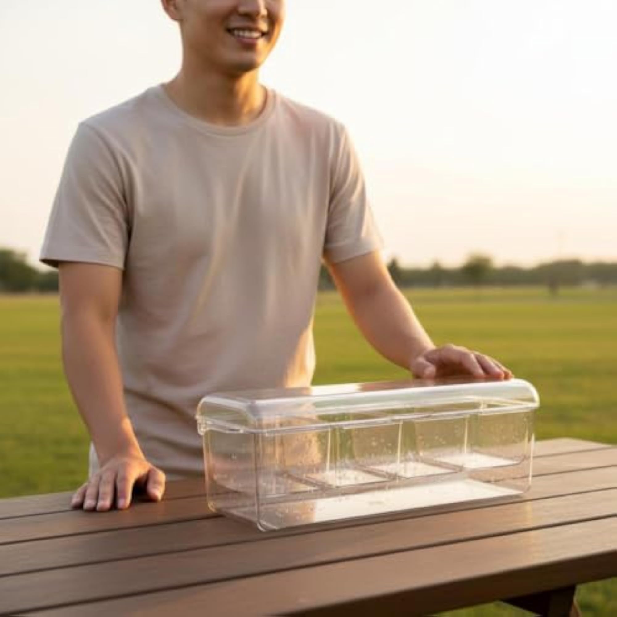 Divided Food Tray with Ice Base, Large Capacity