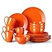 LOVECASA - Set di Stoviglie Rotonde, Set da Tavola in Porcellana 16 Pezzi, Ciascuno con 4 Piatti da Tavola, 4 Piatti da Dessert, 4 Ciotola per Cereali e 4 Tazze, Colore: Arancione