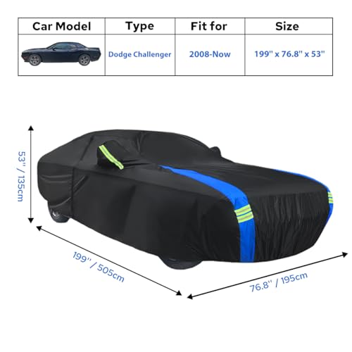 Image of Avecrew Dodge Challenger Car Cover Waterproof All Weather for Automobiles, Outdoor Full Exterior Covers Fit 2008-2026 Dodge Challenger with Windproof Strap and Driver Door Zipper