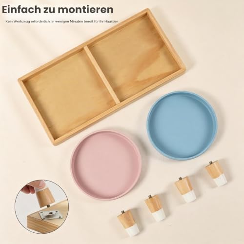 JAZUIHA Katzennapf Flach Erhöht mit 2X 18cm Schalen Schnurrhaarfreundlich