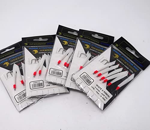 HAWKRIDGE MARINE RIG PRO SERIES, WHITE X RIBBON 5 Packs of Single Type Commercial Quality Sea Feather Lure Fishing Rigs - Image 3