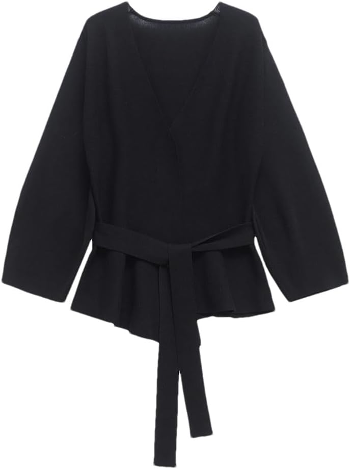Women Shoulder Pad Belt Knit Sweater V-Neck Long Sleeve Versatile Women Clothes