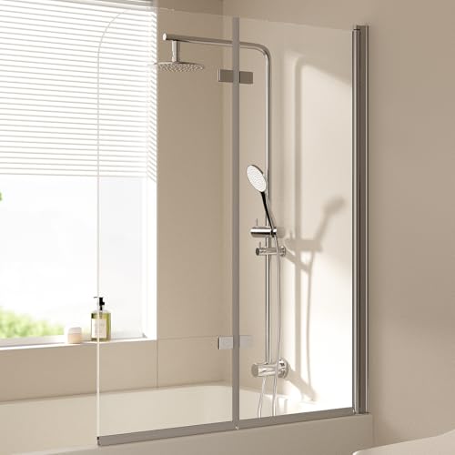 EMKE Badewanne Duschwand für Badewanne 110x140 cm, Badewannenaufsatz Faltbar 2-teilig Duschtrennwand für Badewanne Badewannenfaltwand 6 mm Sicherheitsglas Duschabtrennung Badewanne EMKE Badewanne Duschwand für Badewanne 110x140 cm, Badewannenaufsatz Faltbar 2-teilig Duschtrennwand für Badewanne Badewannenfaltwand 6 mm Sicherheitsglas Duschabtrennung Badewanne