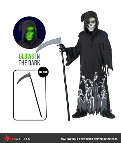Disfraz de Grim Reaper para niños, brillo en la oscuridad miniatura 3