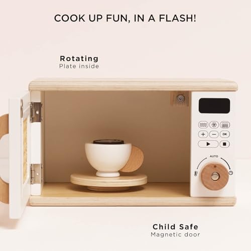 Le Toy Van Wooden Toy Microwave, FSC® Certified Sustainable Wood, Pretend Play Kitchen Appliance with Rattan Door - Image 4