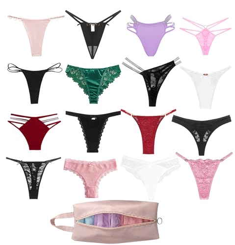 La Mejor Recopilación de Tangas para Mujer al mejor precio. 43 abandi - Conjunto variado de tangas para mujer, sexy, con espalda en T, tanga de tanga de encaje surtido, con bolsa de almacenamiento, Paquete de 10, M