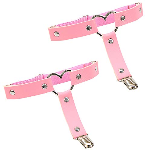 Image of Garters Belt Adjustable Love Heart Leg Garter with Buckle Anti-Slip Clips Elastic Punk 1 Pair