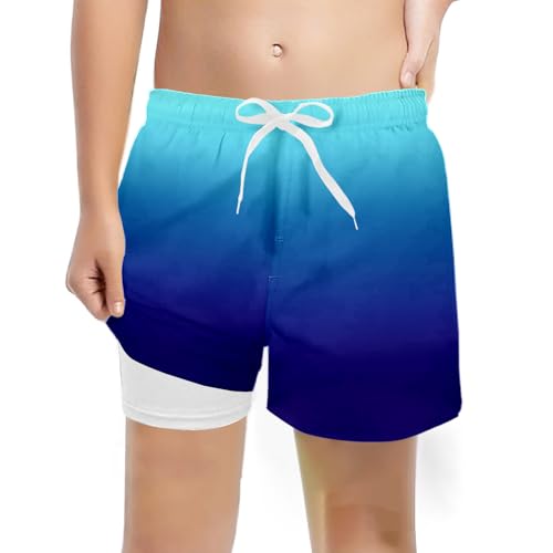 Genérico Bañador Niño Ropa de Baño Quick Dry con Forro Compresión Calzoncillos Tipo Bóxer Pantalones Cortos de Baño Bañador Natacion Niño con Cordón y Forro Antirozaduras