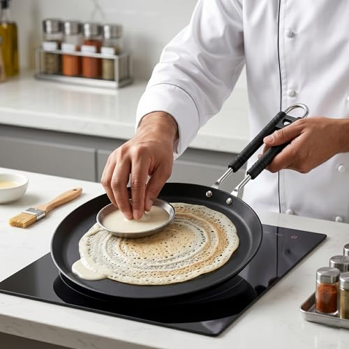 Image of ISHU & CO. Naturally Pre-Seasoned Cast Iron Induction Tawa, The Healthier Non-Stick Alternative | Induction Base Iron Griddle for Iron-Rich Crispy Dosa, Roti & Paratha | 100% Toxin-Free & PFOA-Free
