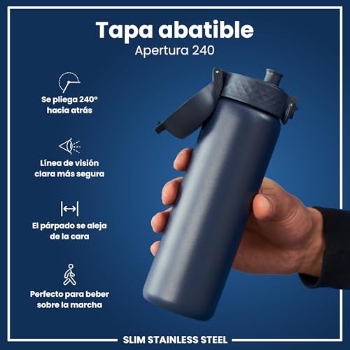 Miniatura 4 de ion8 Botella Agua Inox Ligero, 600ml, Sin Aislamiento, a Prueba de Fugas, Fácil de Abrir, Cerradura Segura, Aptas para Lavavajillas, Fácil de Limpiar, Resistente a Rayones, Azul Marino Ceniza
