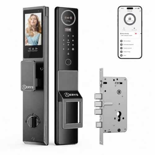 Image of AERYS Smart Digital Waterproof Door Lock | 8-in-1 Access with Face ID, Palm, Fingerprint, PIN, RFID, OTP, Key & App | Remote Unlock | Video Live Monitoring | Five Cylinder Security (3 Years Warranty)