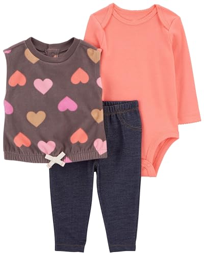 Carter's Baby Girls' 3 Piece Vest Little Jacket Set (Heart/Multi, 24 Months)