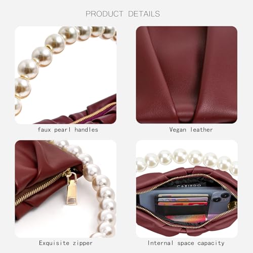 Image of CARIEDO Pearl Soft Face Pleated Handbag Advanced Evening Bag Party Prom Bride Purse Phone Clutch Purse