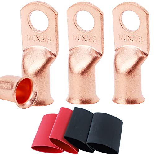 Image of 4pcs 1 /0 AWG-3 /8 inch Battery Lugs,Copper Wire Lugs,UL Listed Heavy Duty Battery Cable Ends,Tubular Ring Terminals,AWG Crimp Wire Ring Lugs,Battery Terminal Connectors with 3:1 Heat Shrink Tubing