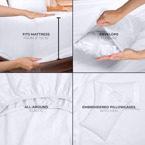 Image of ROYALE LINENS 4 Piece King Sheets Set - Soft Brushed 1800 Microfiber Bedding - 1 Fitted and 1 Flat Sheet, 2 Pillow Cases - Wrinkle Free & Fade Resistant - Hotel Luxury Bed Sheets Set (White, King)