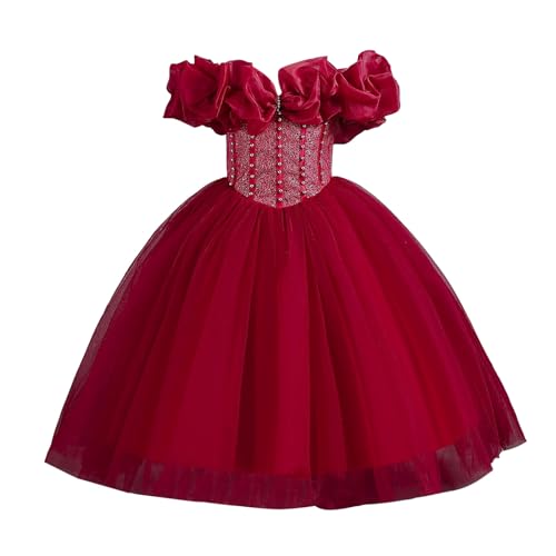 Girls Party Dresses Strapless Tie-Back Tulle Ball Gown for Holiday Events Flowy Princess Dress with Ruffled Hem