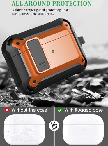 Image of Olytop for Airpods Pro 3 Case with Magnetic Automatic Lock, Rugged Apple Airpods Pro 3rd Generation Cover 2025, Armor Shockproof iPod Pro3 Gen Protective Shell with Carabiner&Cleaner kit, Black /Orange