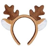 Orgoue Reindeer Antlers Headband, Fluffy Deer Ears Hairband Animal Headpiece for Women for Face Washing Christmas Halloween
