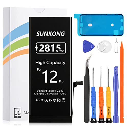 SUNKONG Battery for iPhone 12 Pro, 2815mAh High Capacity Battery Replacement Fit for A2407 A2341 A2406 A2408 with Full Set Repair Tool Kits