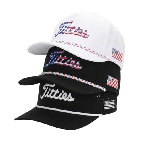 Curves & Clubs Titties Golf Hats 3-Pack Funny White USA Titties Black USA Titties and Black & White Titties Perfect Golf Gift Bundle