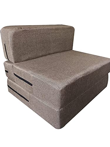 Image of Seater Folding Sofa Cum Bed - Perfect for Guests - Jute Fabric Washable Cover (Beige, 3x6 Feet)