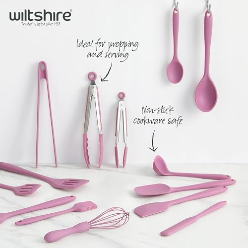 Wiltshire Silicone Kitchen Tongs 23cm, Cooking & Serving Tongs, Salad & BBQ Tongs, Stainless Steel, Heat-Resistant Utensil, Non-Stick, Non-Scratch Tip, Studio Pink, 27x3.5x3.7cm - Image 3