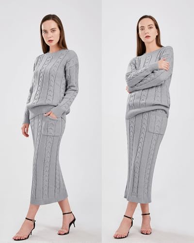 Image of utcoco Womens Sweater Sets Winter Chunky Cable Knit 2 Piece Outfits Sweater Skirt Set
