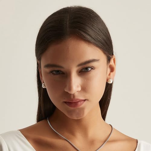 YAMI Sterling Silver Natural Cultured Pearl Earrings for Women, Black/White/Pink/Grey Pearl Stud Earrings 8MM, Hypoallergenic Jewelry Gifts for Mother Wife Her3