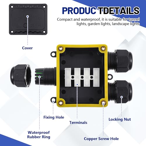 Image of 2 Pack IP68 Waterproof Junction Box, 3 Way Fully Sealed, M25