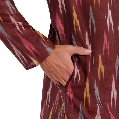 Image of SKAVIJ Men's Pure Cotton Printed Kurta Pajama Set Ikat Design Casual Ethnic Dress