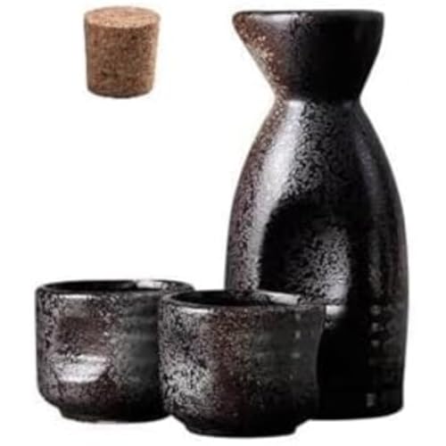 Quirix コップ 陶器酒器 日本清酒燗瓶 冷酒温酒焼酎茶用 おしゃれ宴会晩酌和風上品 退職祝い誕生日贈り物 (ブラックA,徳利1個 ぐい呑み盃2個)