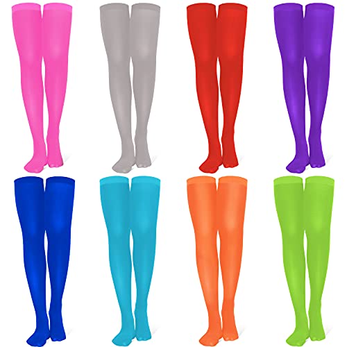 Syhood 8 Pairs Christmas Women's Thigh High Nylon Stocking Opaque Thigh Stockings Cosplay Costume Party Accessory Nylon High Socks (Vivid Colors)