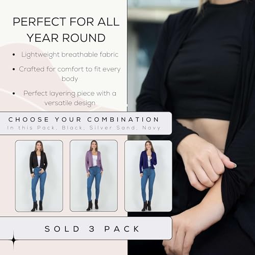 Image of Azules Cropped Cardigan for Women, Open Front Drape Lightweight Sweater Long Sleeves Women's Cardigans
