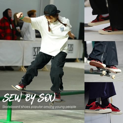 Image of Skateboard Shoes for Men Leather Low Top Pro Skateboarding Training Casual Sneakers