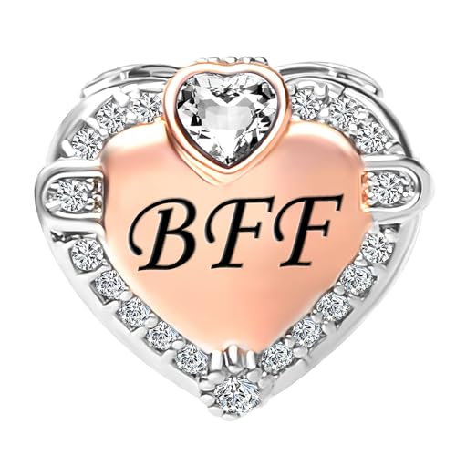 Image of Two-tone Family Rose Gold Love Heart Charm fits Pandora Charms Moments Bracelets Clear Cubic Zirconia Birthstones