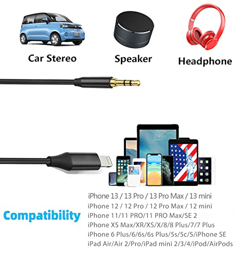 Wahbite Lightning To 3.5Mm Audio Cable Compatible With Iphone 14/13/12/11/Xr/Xs/X/8/7/6 Plus/Se 2, Ipad #TOP6