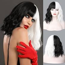 NAYOO Black and Whtie Wig with Bangs, 14 Inch Bob Wig with Bangs for Women, Shoulder Length Short Synthetic Wig, Cosplay Costume Halloween Wig